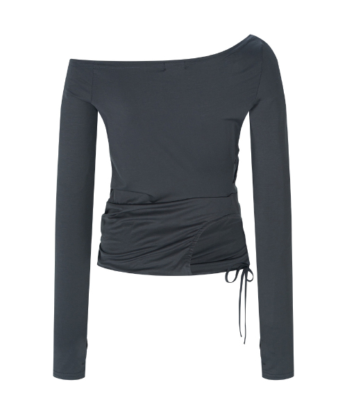 Marcia Unbal Drape Long Sleeve Top (Black)