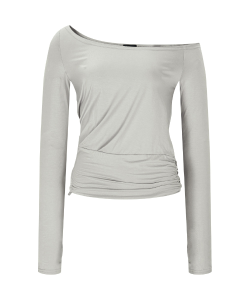 Marcia Unbal Drape Long Sleeve Top (Silver Grey)