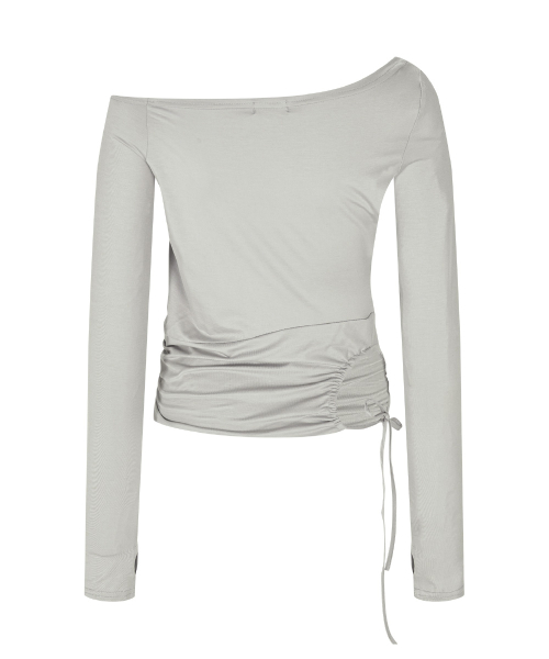 Marcia Unbal Drape Long Sleeve Top (Silver Grey)