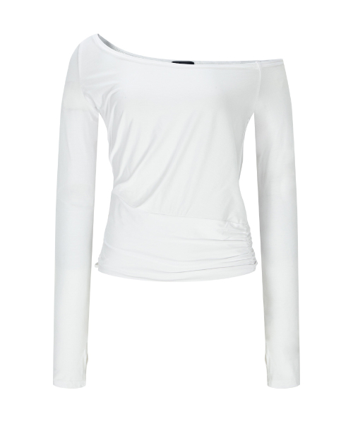 Marcia Unbal Drape Long Sleeve Top (White)