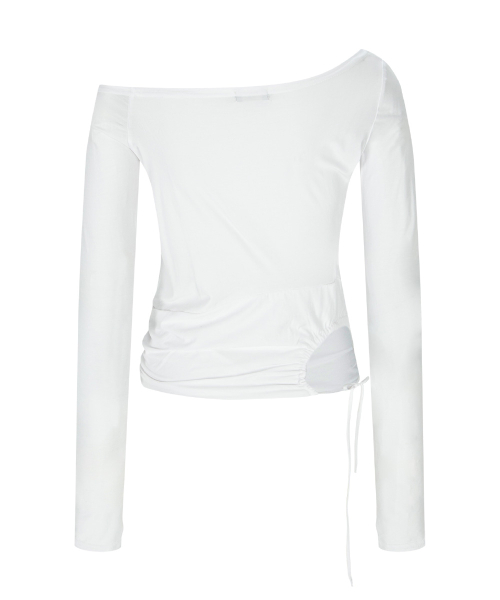 Marcia Unbal Drape Long Sleeve Top (White)