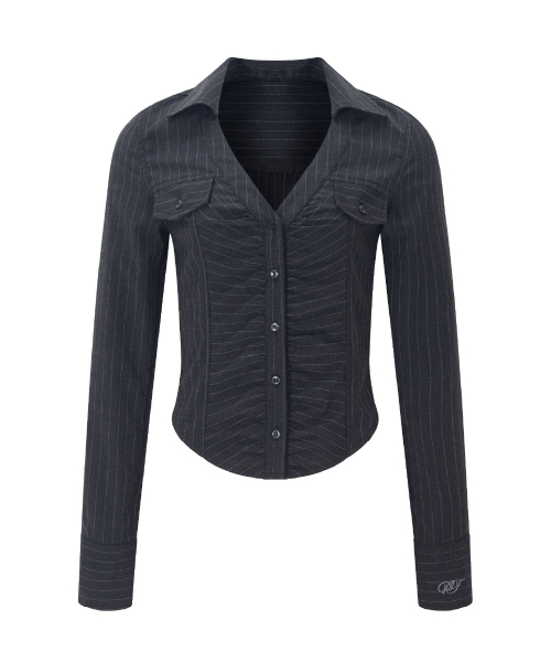 Kayla Shirring Shirt Top (Charcoal)
