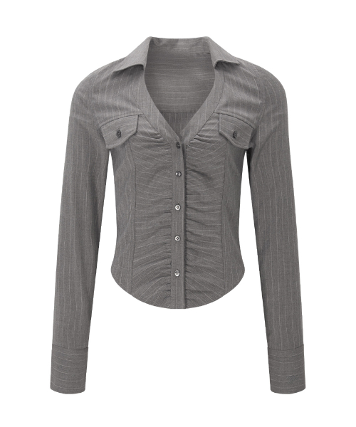 Kayla Shirring Shirt Top (Mocha)