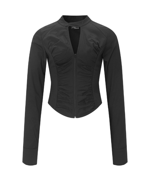 Delphine Shirring Zip up Shirt (Black)