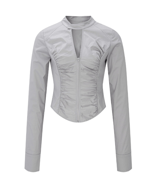 Delphine Shirring Zip up Shirt (Sand Grey)