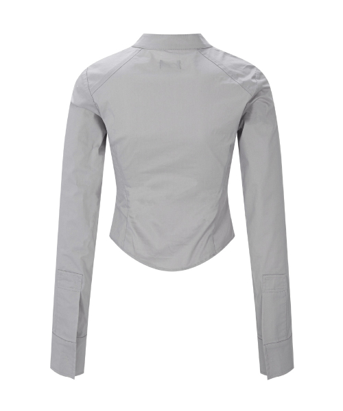 Delphine Shirring Zip up Shirt (Sand Grey)