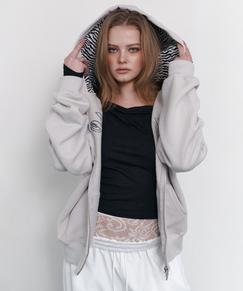 Bono patch Sweat Hoodie Zip Up (Sand Grey)