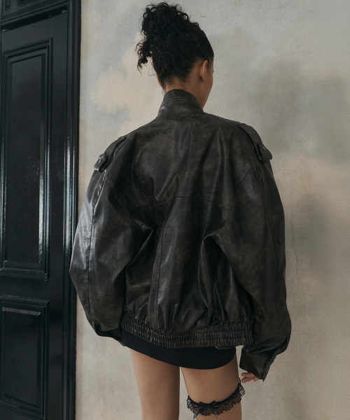 Gia Leather Bomber jacket (Washed Brown)