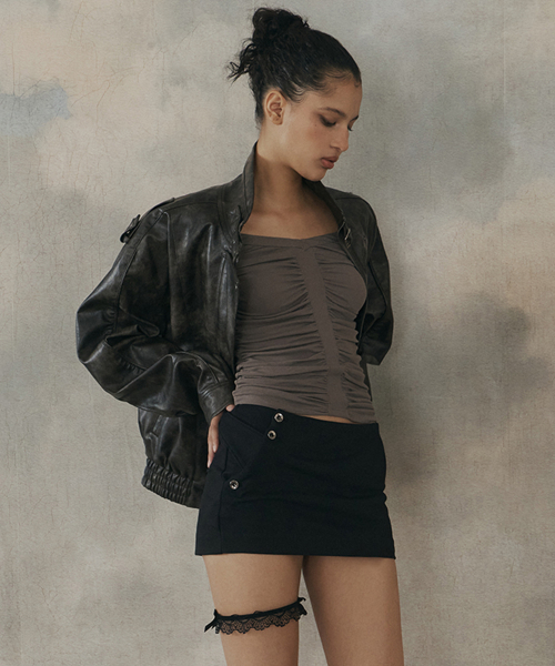Gia Leather Bomber jacket (Washed Brown)