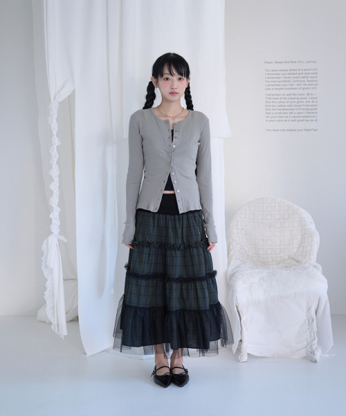 BUTTON RIBBED CARDIGAN ASH GREY