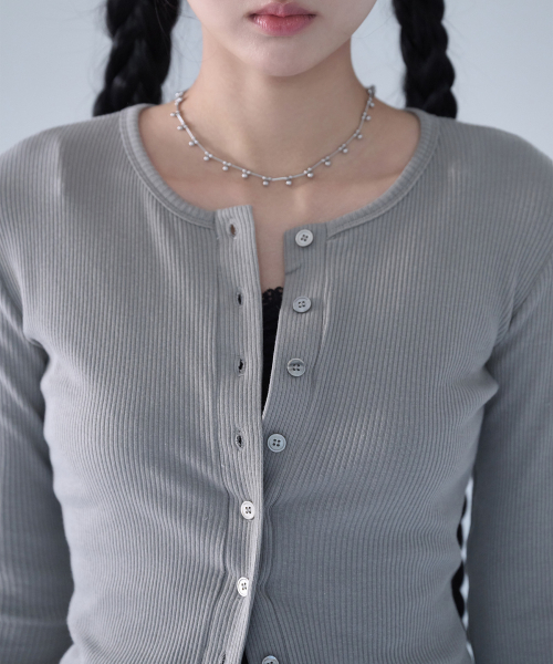 BUTTON RIBBED CARDIGAN ASH GREY