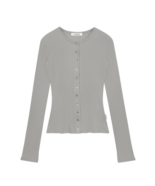 BUTTON RIBBED CARDIGAN ASH GREY
