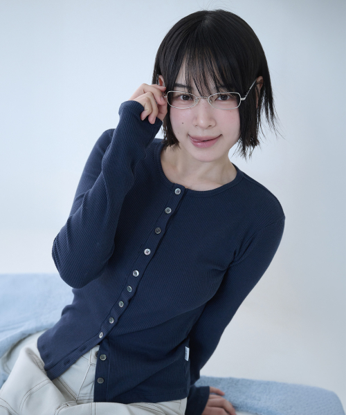 BUTTON RIBBED CARDIGAN NAVY