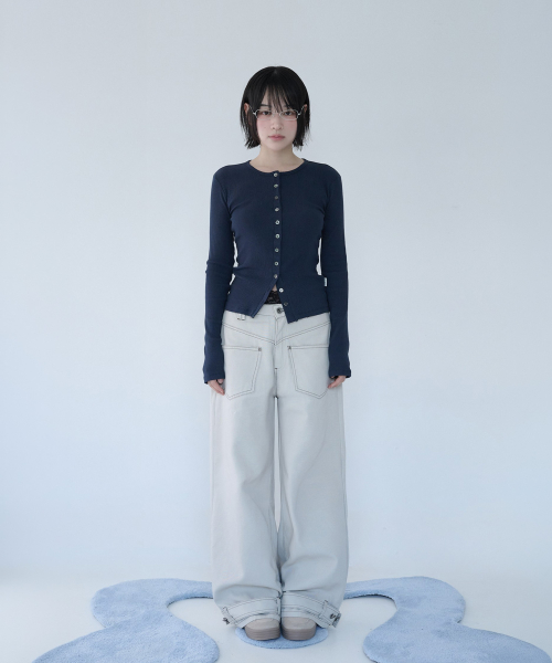 BUTTON RIBBED CARDIGAN NAVY