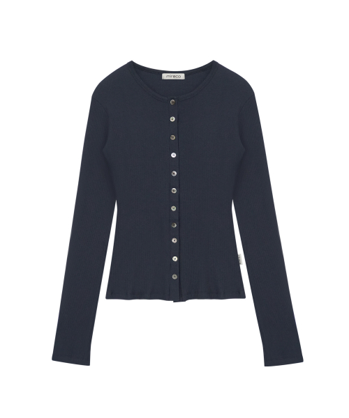 BUTTON RIBBED CARDIGAN NAVY