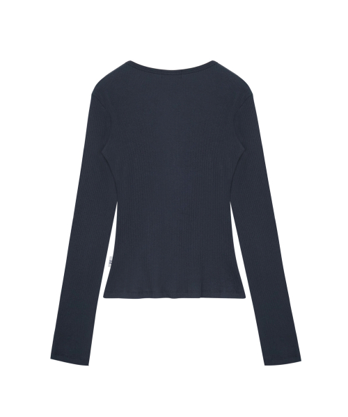 BUTTON RIBBED CARDIGAN NAVY