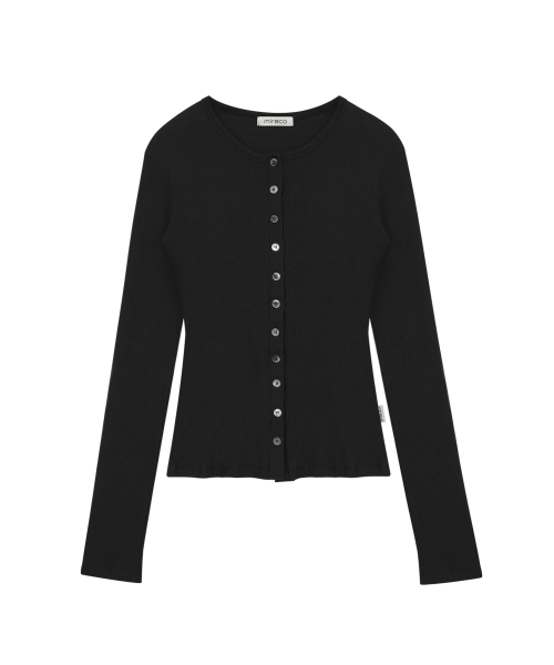 BUTTON RIBBED CARDIGAN BLACK