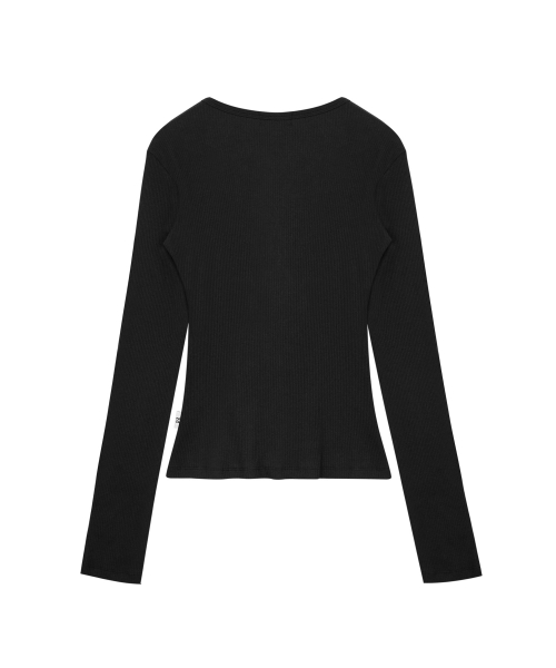 BUTTON RIBBED CARDIGAN BLACK