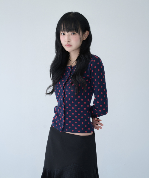SOFT DOT JACQUARD CARDIGAN NAVY