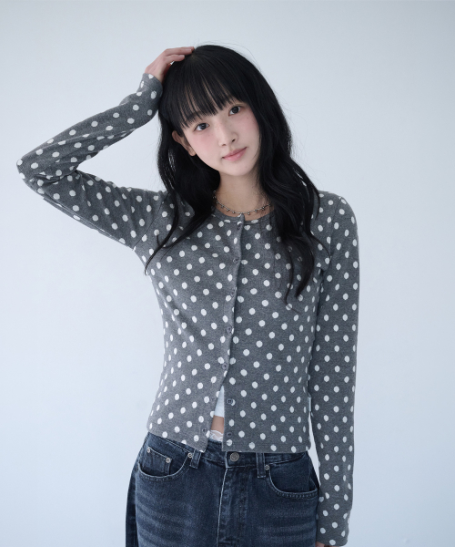 SOFT DOT JACQUARD CARDIGAN GREY