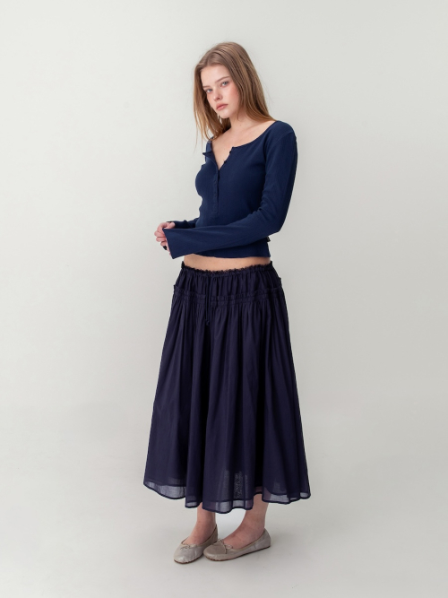 HONEY EYELET BUTTON LONG SLEEVE (NAVY)