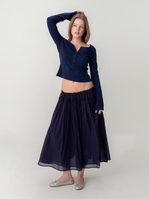 HONEY EYELET BUTTON LONG SLEEVE (NAVY)