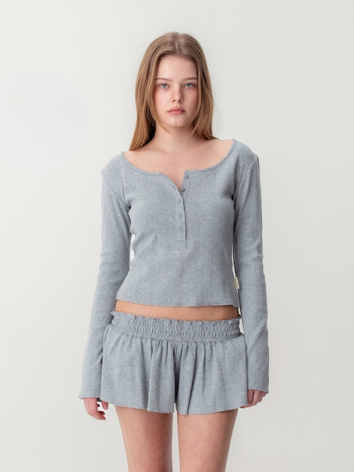 HONEY EYELET BUTTON LONG SLEEVE (GRAY)