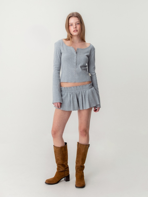 HONEY EYELET BUTTON LONG SLEEVE (GRAY)