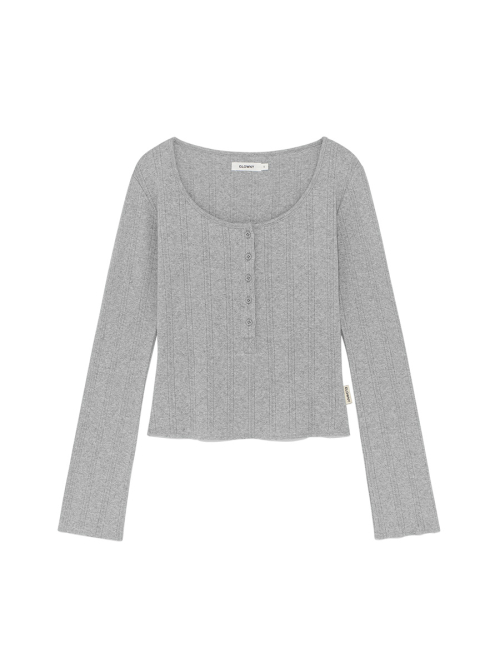 HONEY EYELET BUTTON LONG SLEEVE (GRAY)