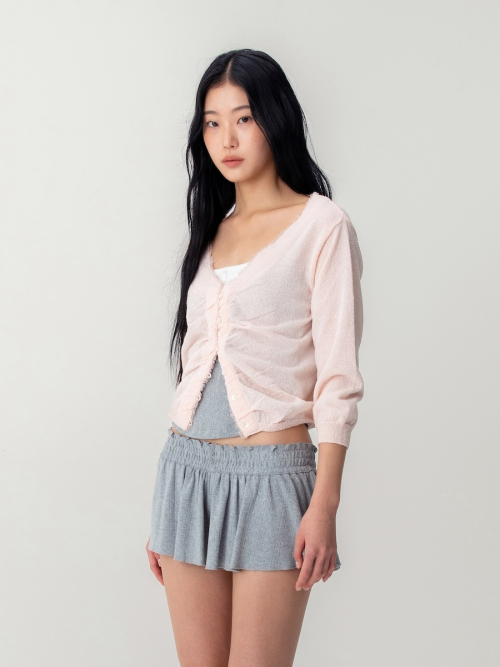 SHERBET V-NECK FRINGE CARDIGAN (PINK)