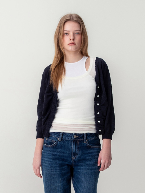 SHERBET V-NECK FRINGE CARDIGAN (DEEP NAVY)