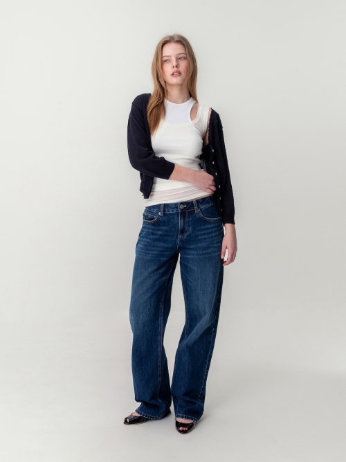 SHERBET V-NECK FRINGE CARDIGAN (DEEP NAVY)