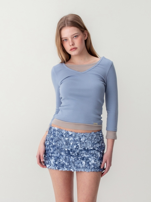 3/4 LAYERED CONTRAST HOODIE (DUST BLUE)