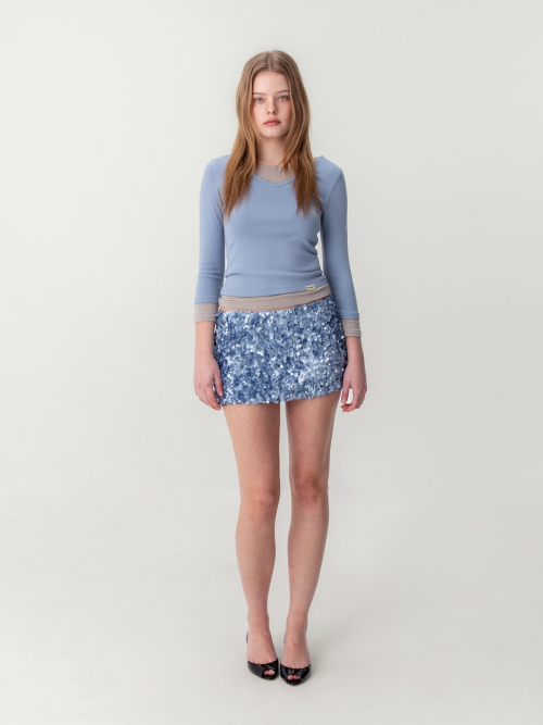 3/4 LAYERED CONTRAST HOODIE (DUST BLUE)