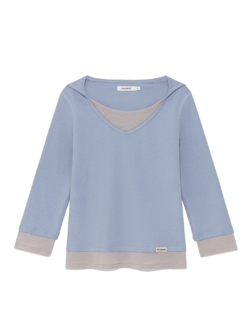 3/4 LAYERED CONTRAST HOODIE (DUST BLUE)