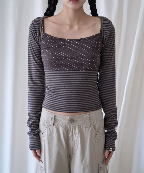 MIXED PATTERN CAMI & BOLERO SET BROWN