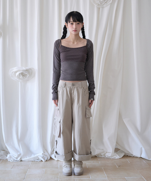 MIXED PATTERN CAMI & BOLERO SET BROWN