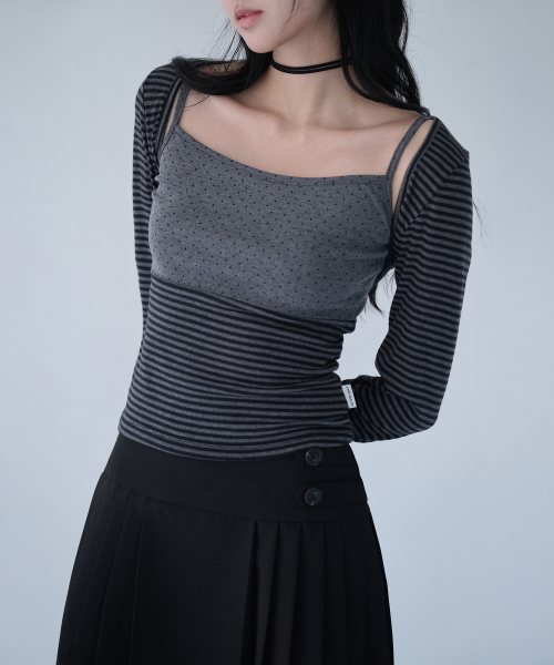 MIXED PATTERN CAMI & BOLERO SET CHARCOAL