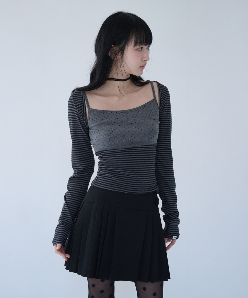 MIXED PATTERN CAMI & BOLERO SET CHARCOAL