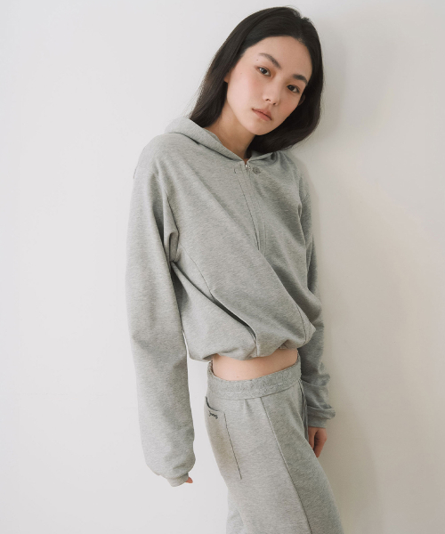 REGULAR JERSEY HOODIE ZIP-UP, GREY