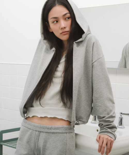 REGULAR JERSEY HOODIE ZIP-UP, GREY