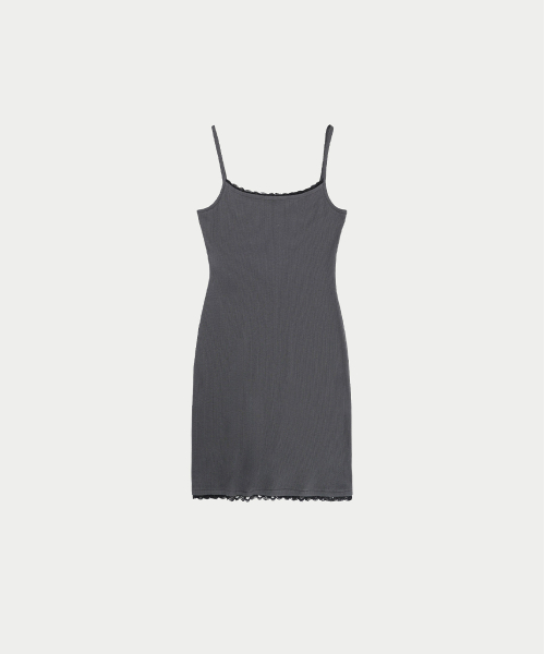 LACE RIBBED SLEEVELESS TOP, CHARCOAL