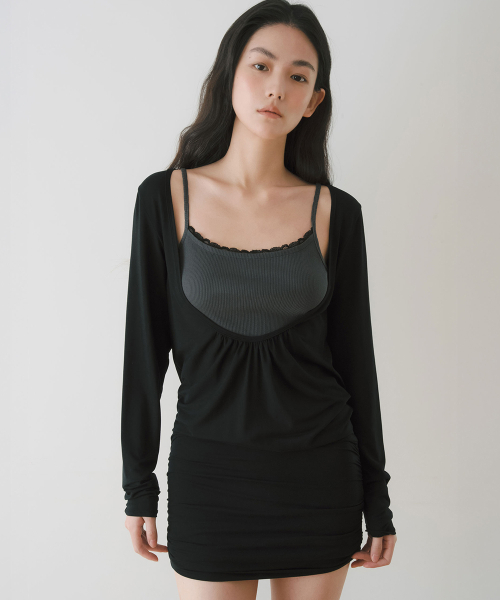 LACE RIBBED SLEEVELESS TOP, CHARCOAL