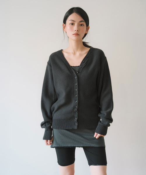 LACE RIBBED SLEEVELESS TOP, CHARCOAL