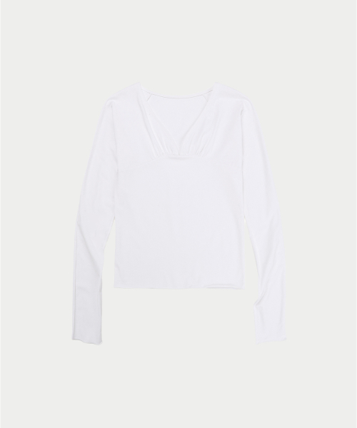 FRONTBACK SHIRRING CURVED TOP, IVORY