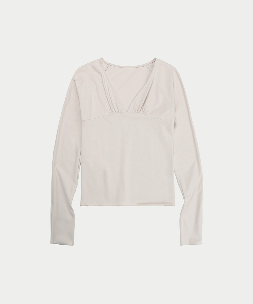 FRONTBACK SHIRRING CURVED TOP, ECRU