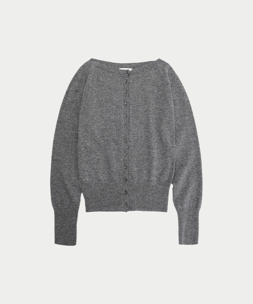 ESSENTIAL MERINO WOOL BOAT NECK CARDIGAN, GREY