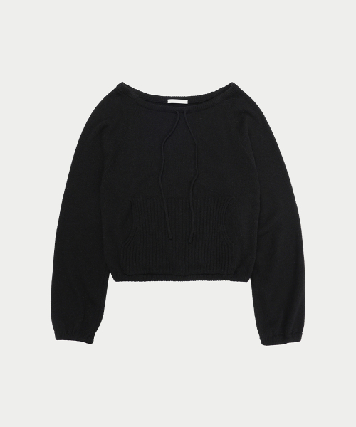 STRING OFFSHOULDER POCKET KNIT, BLACK