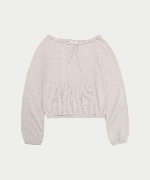 STRING OFFSHOULDER POCKET KNIT, LIGHT GREY