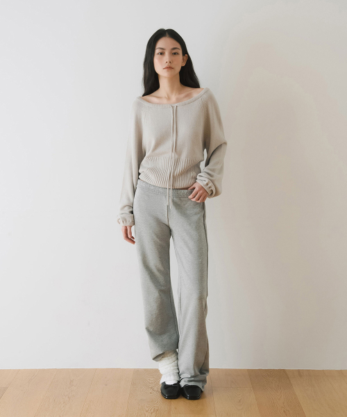 STRING OFFSHOULDER POCKET KNIT, LIGHT GREY